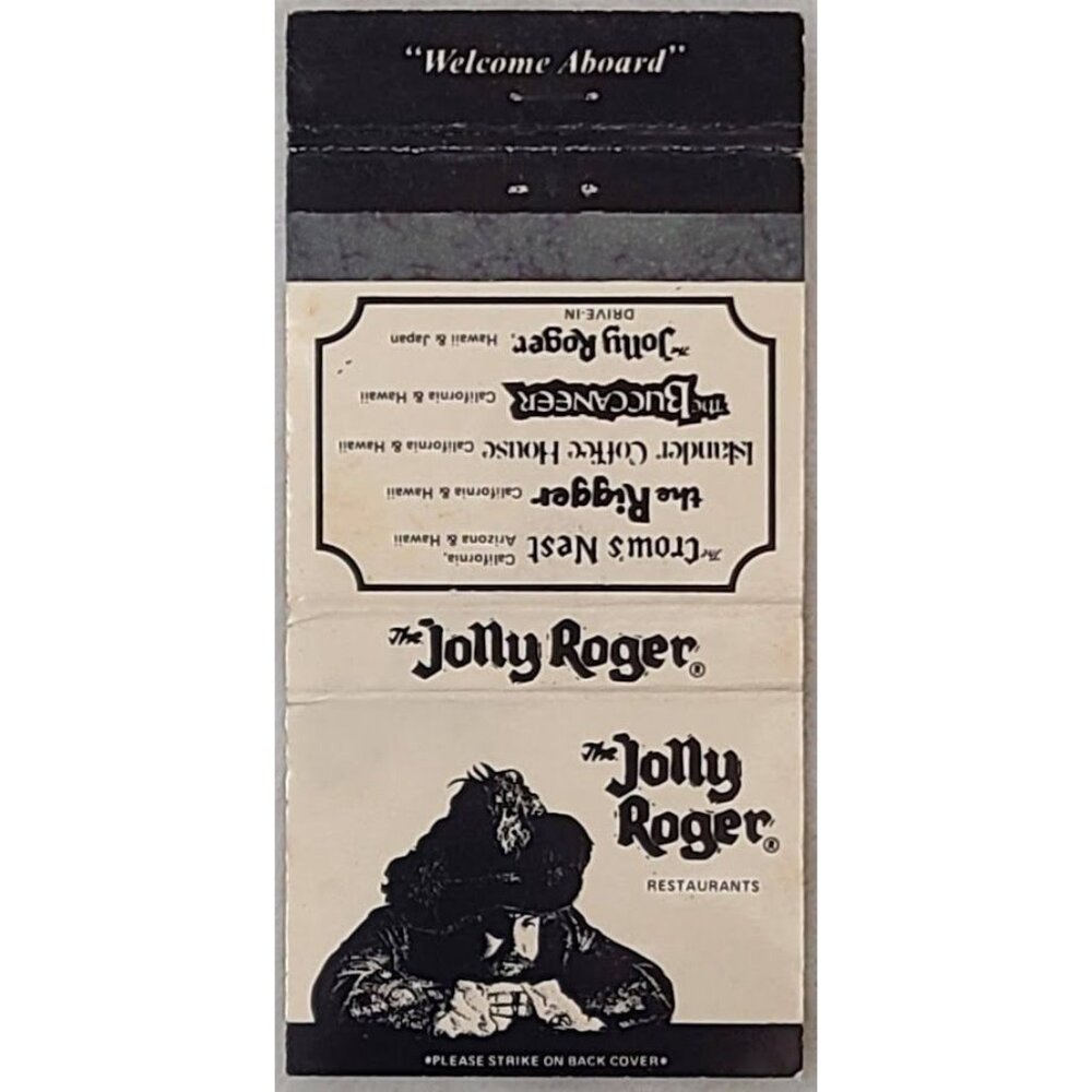 Vintage Matchbook Cover Jolly Roger Restaurants Pirate Logo California Hawaii